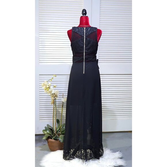 NWT Marciano Womens Black Lace Maxi Dress Sheer Overlay & Deep V-Neck Sz 6 2562 - Picture 8 of 11